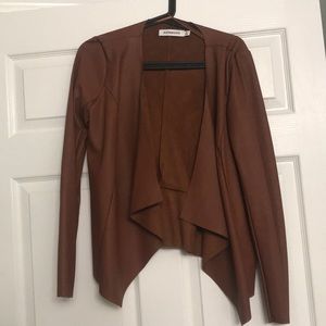 Faux leather cognac brown open jacket